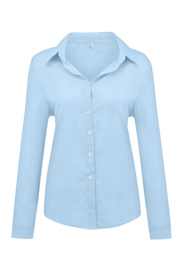 Relaxed Solid Button-Up Collar Blouse