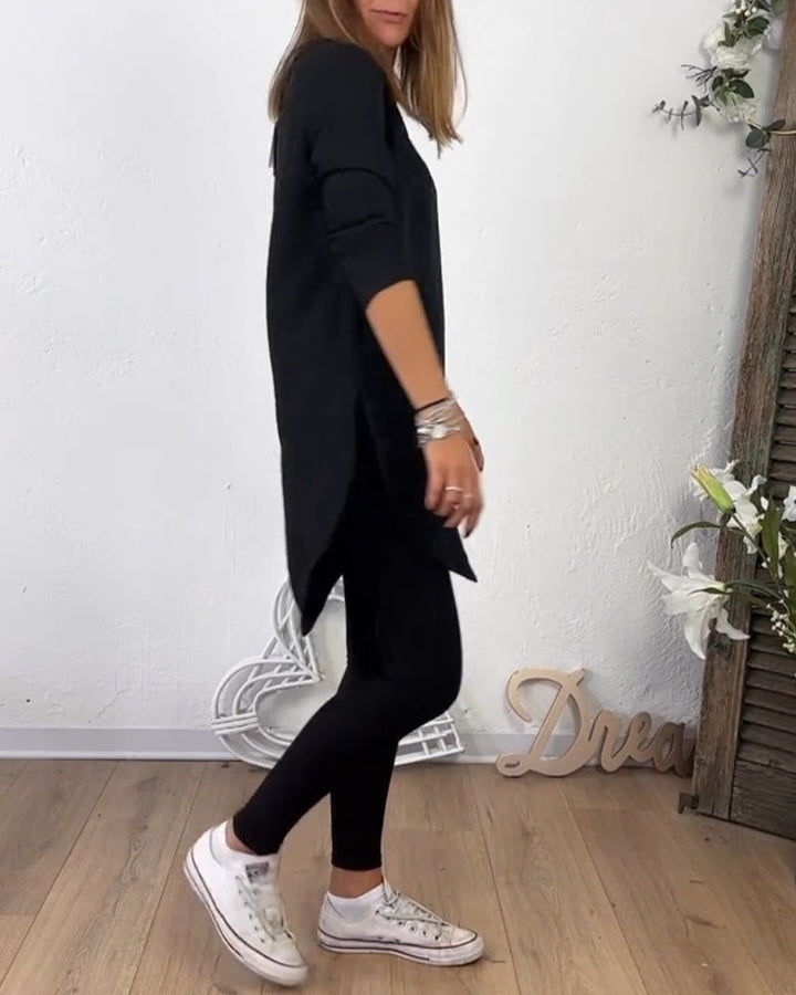 טופ באורך בינוני עם צווארון עגול