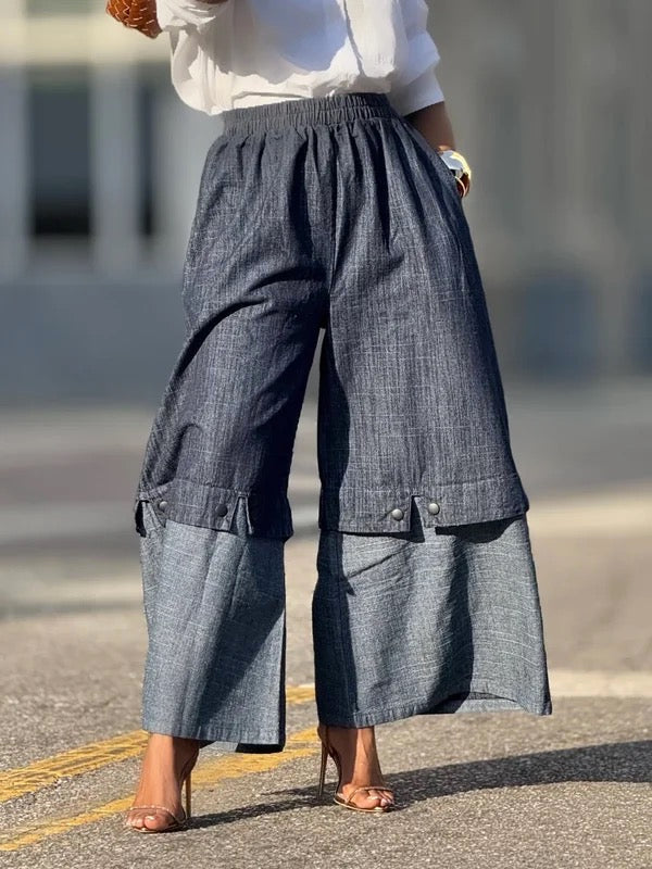 Loose-Fit Wide Leg Stretch Denim Trousers