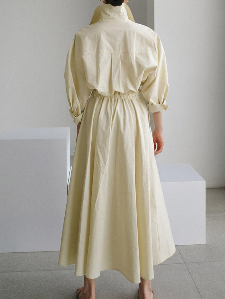 Chic Midi Dress with Pocket, Button Detail, and Lapel Collar