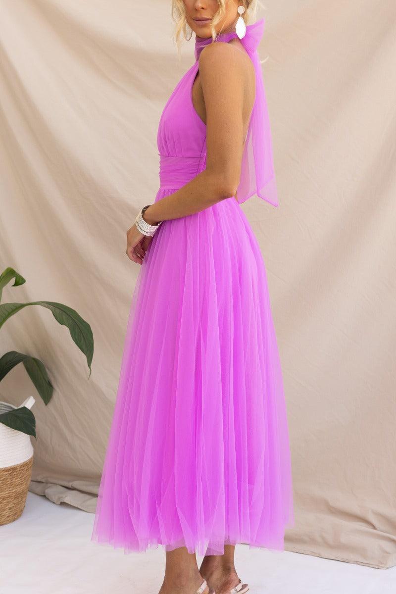 Enchanting Tulle Halter Maxi Dress with Gathered Detailing