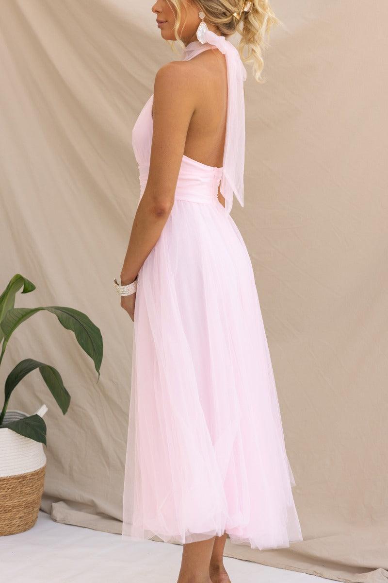 Enchanting Tulle Halter Maxi Dress with Gathered Detailing
