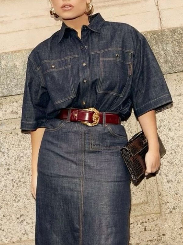 Loose-Fit Half Sleeve Button-Up Lapel Blouses & Shirts