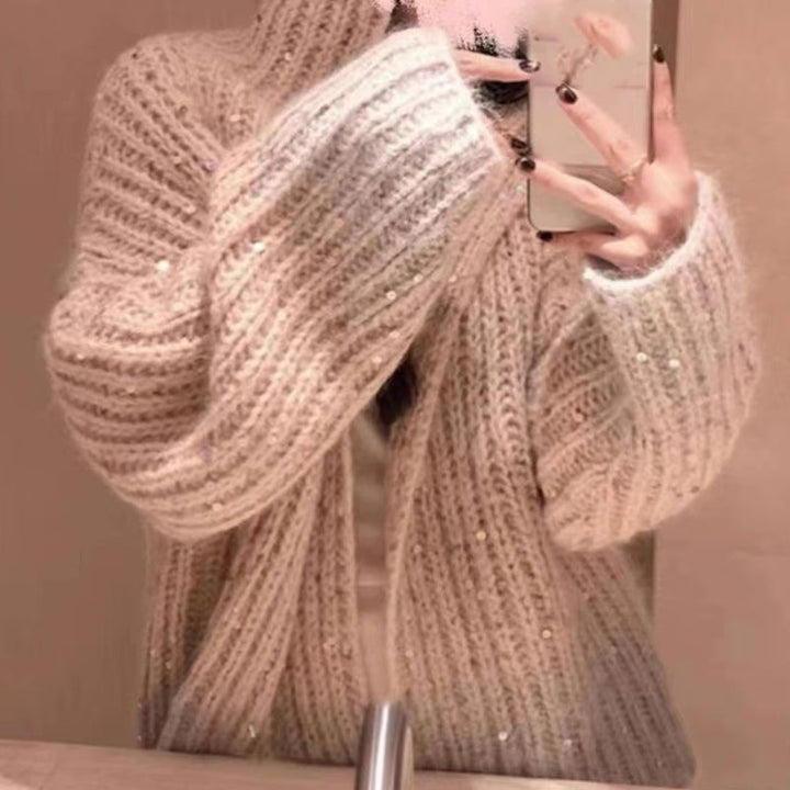 V-Neck Sequined Sweater for Casual Wear