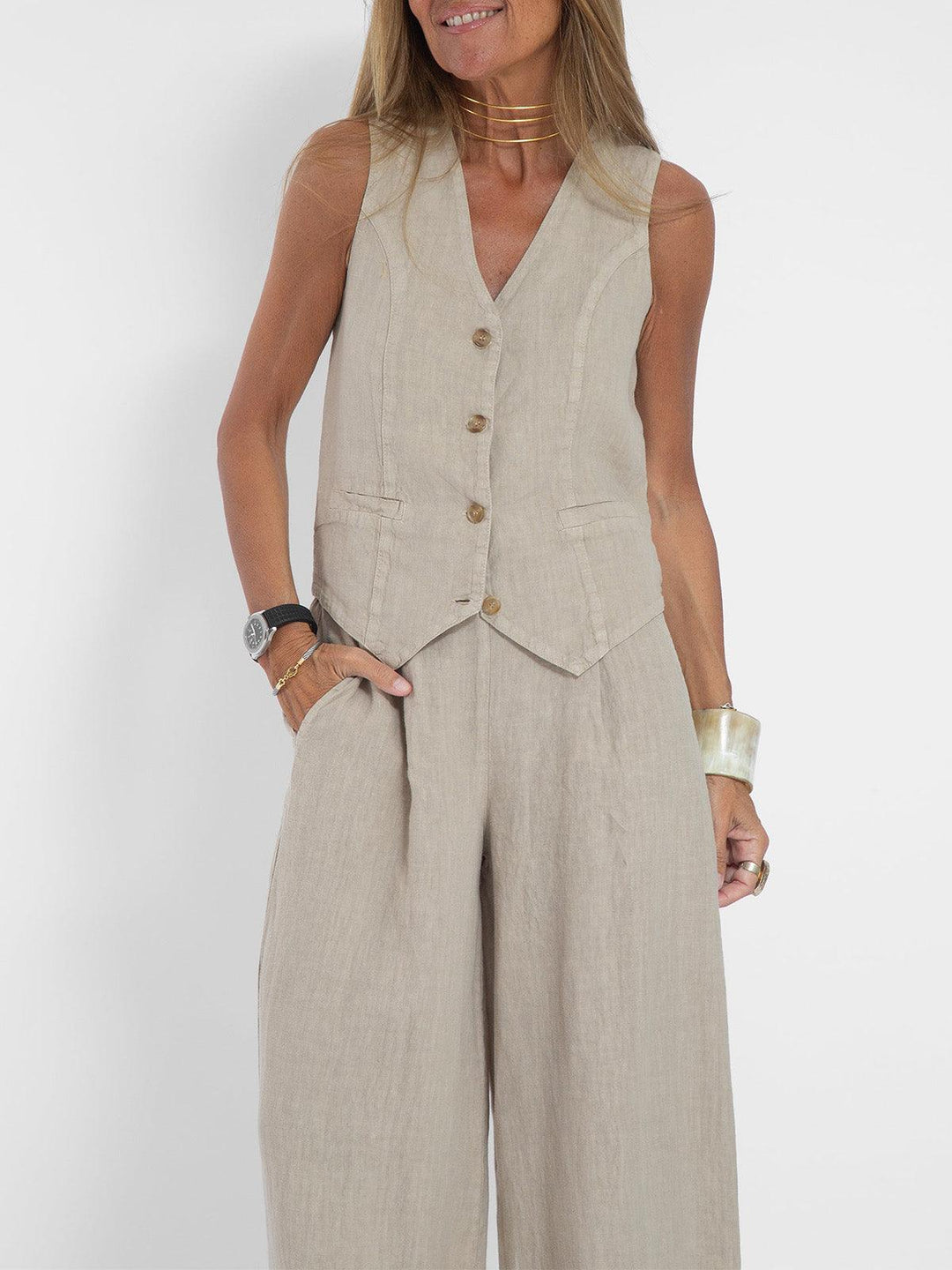 Cotton Leisure Set: Vest and Pants Combo