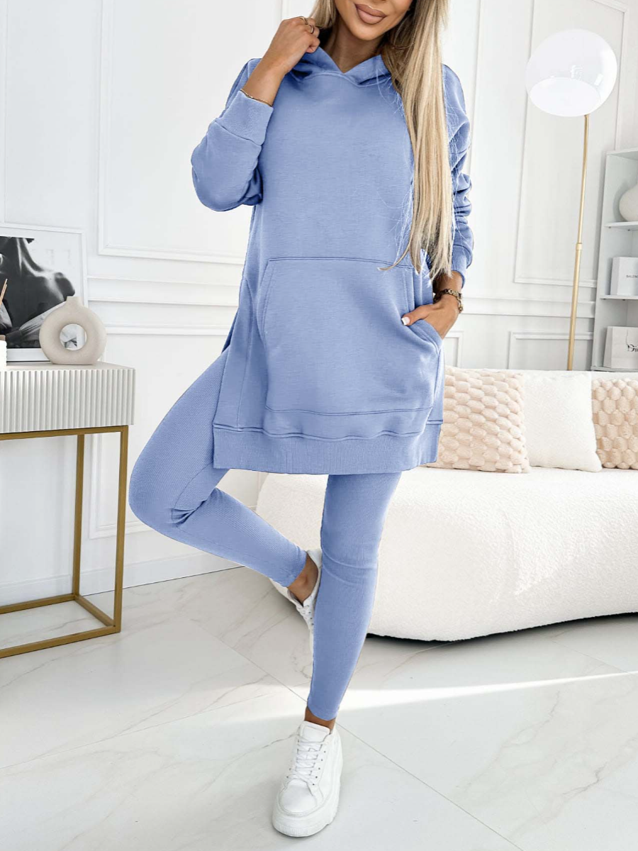 Chic Solid Color Hoodie and Lined Leggings Set