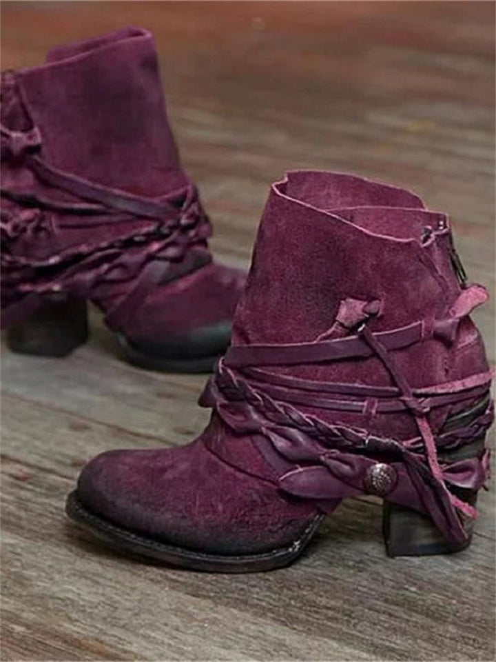 Retro Braided Lace-Up Ankle Boots