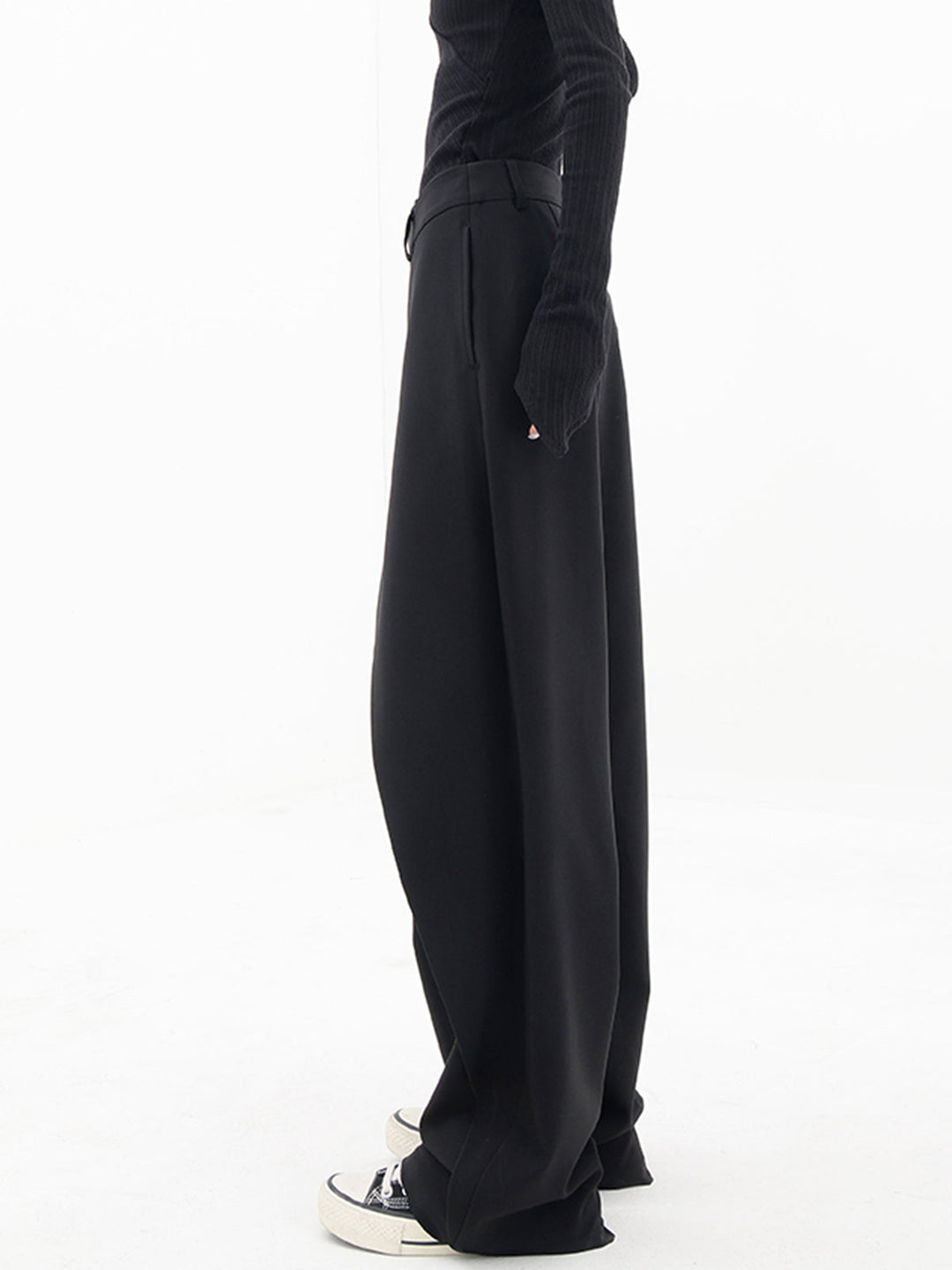 Asymmetrical Layered Button Detail Wide-Leg Baggy Pants