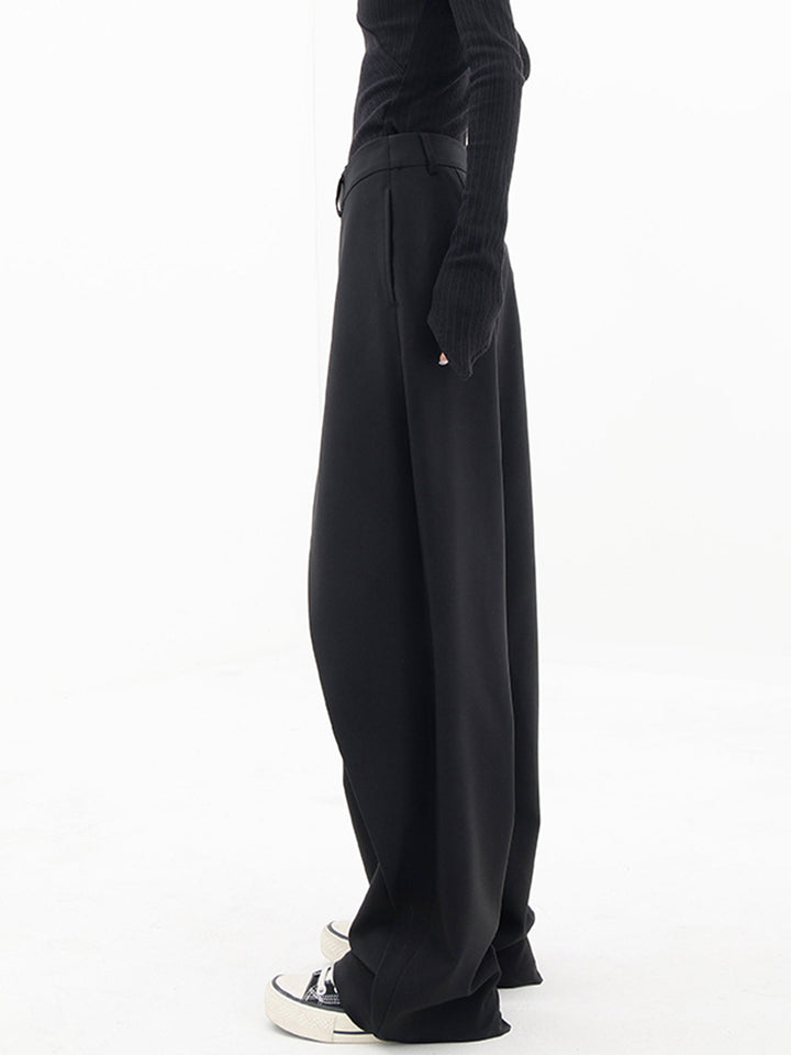 Asymmetrical Layered Button Detail Wide-Leg Baggy Pants
