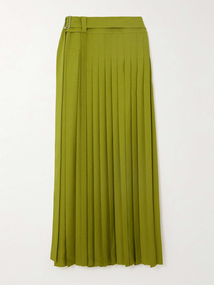 Solid Color High-Waisted Loose Pleated Skirt with Side Split