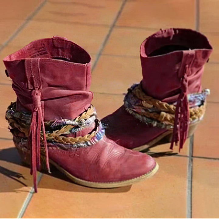 Retro Western-Inspired Tassel Ankle Boots