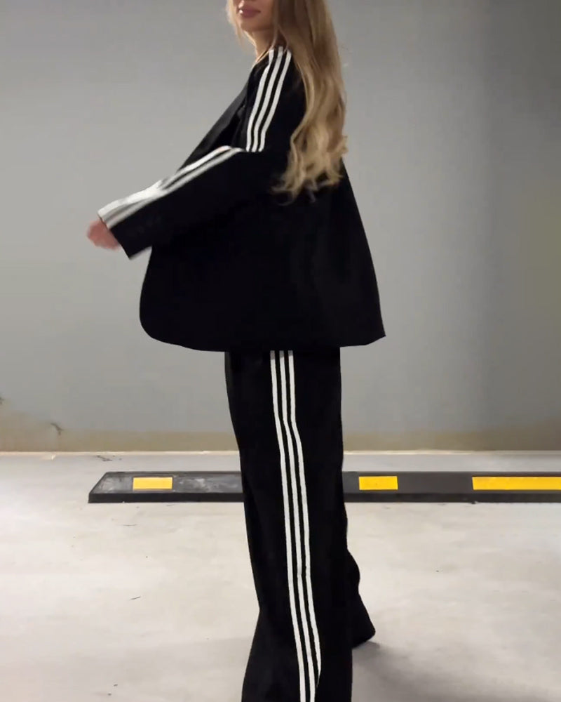 Chic Striped Blazer and Wide-Leg Pants Set