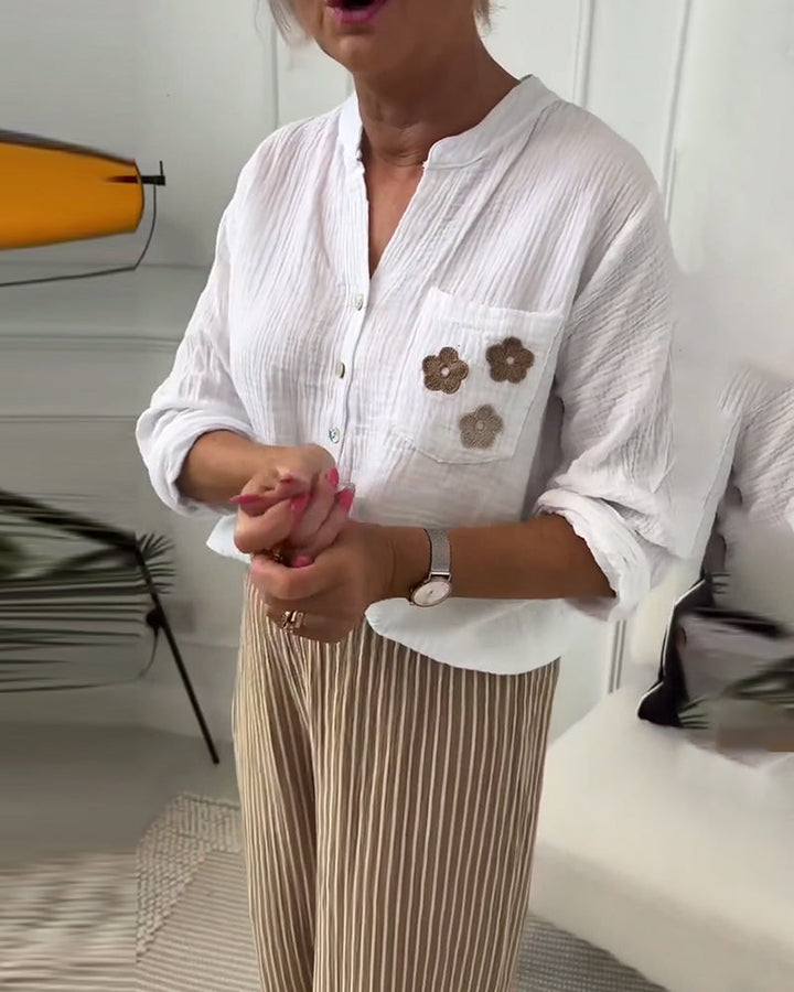 חולצה קז'ואלית עם שרוולים ארוכים והדפס פרחוני וכיס