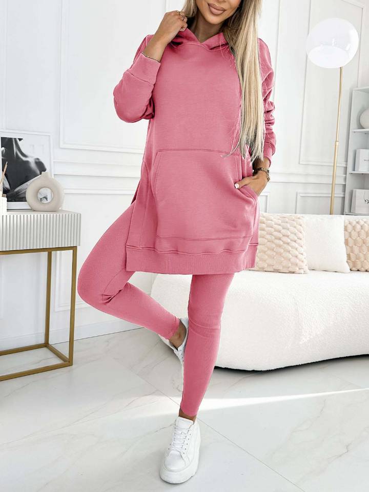 Chic Solid Color Hoodie and Lined Leggings Set