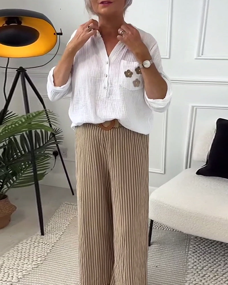 חולצה קז'ואלית עם שרוולים ארוכים והדפס פרחוני וכיס