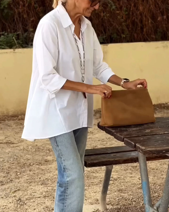 חולצה ארוכת שרוולים קז'ואלית עם צווארון בלייזר