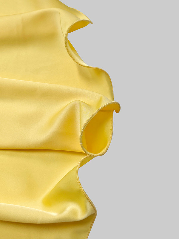 V-Neck Maxi Dress with Tied Waist and High-Low Ruffle Trim in Solid Colors