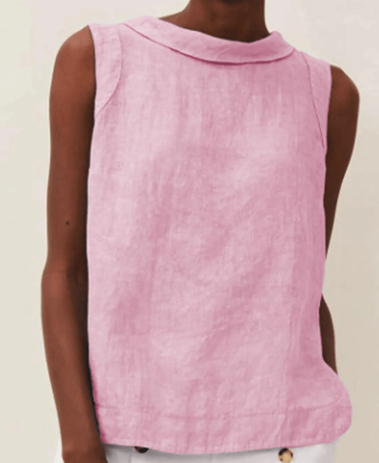 Round Neck Linen Short-Sleeve Blouse