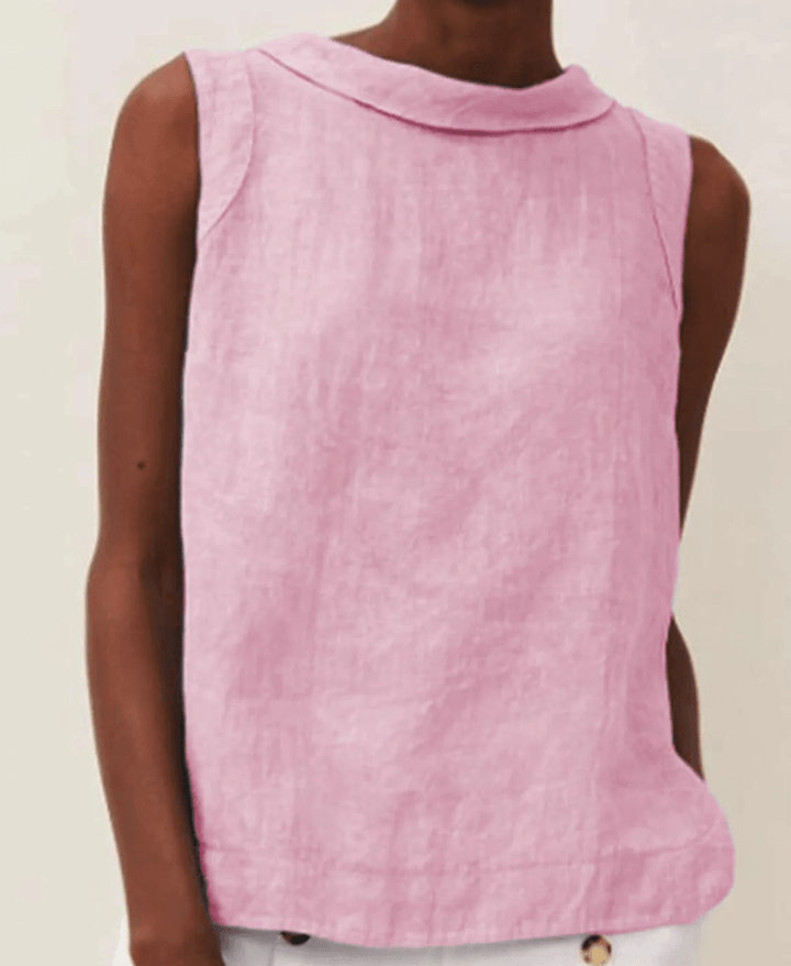 Round Neck Linen Short-Sleeve Blouse