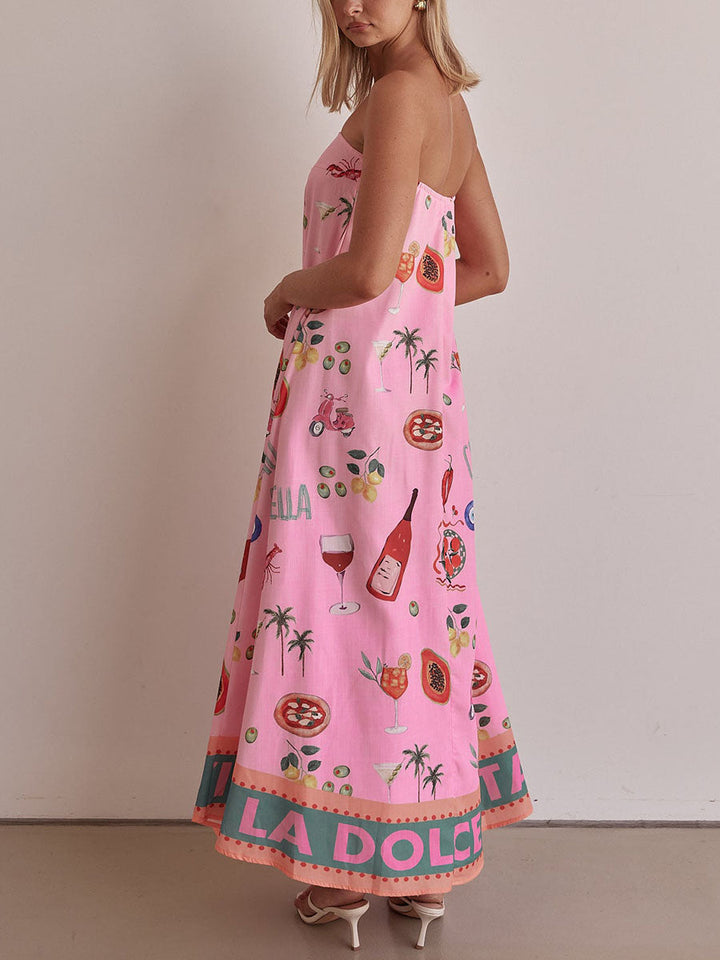 Vacation Print Dress with Pink Tube Top