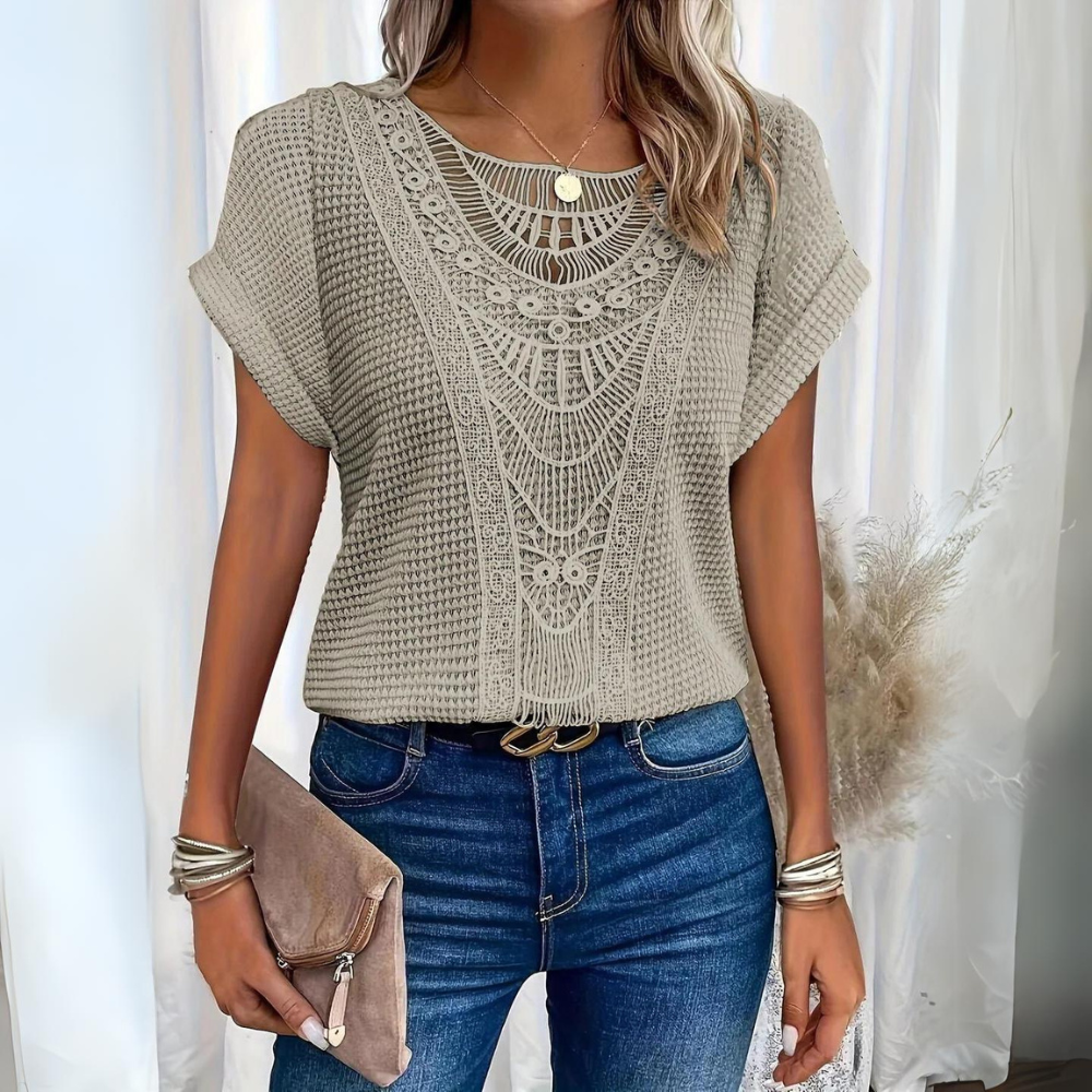 Chic Lace Patchwork Short-Sleeve Top