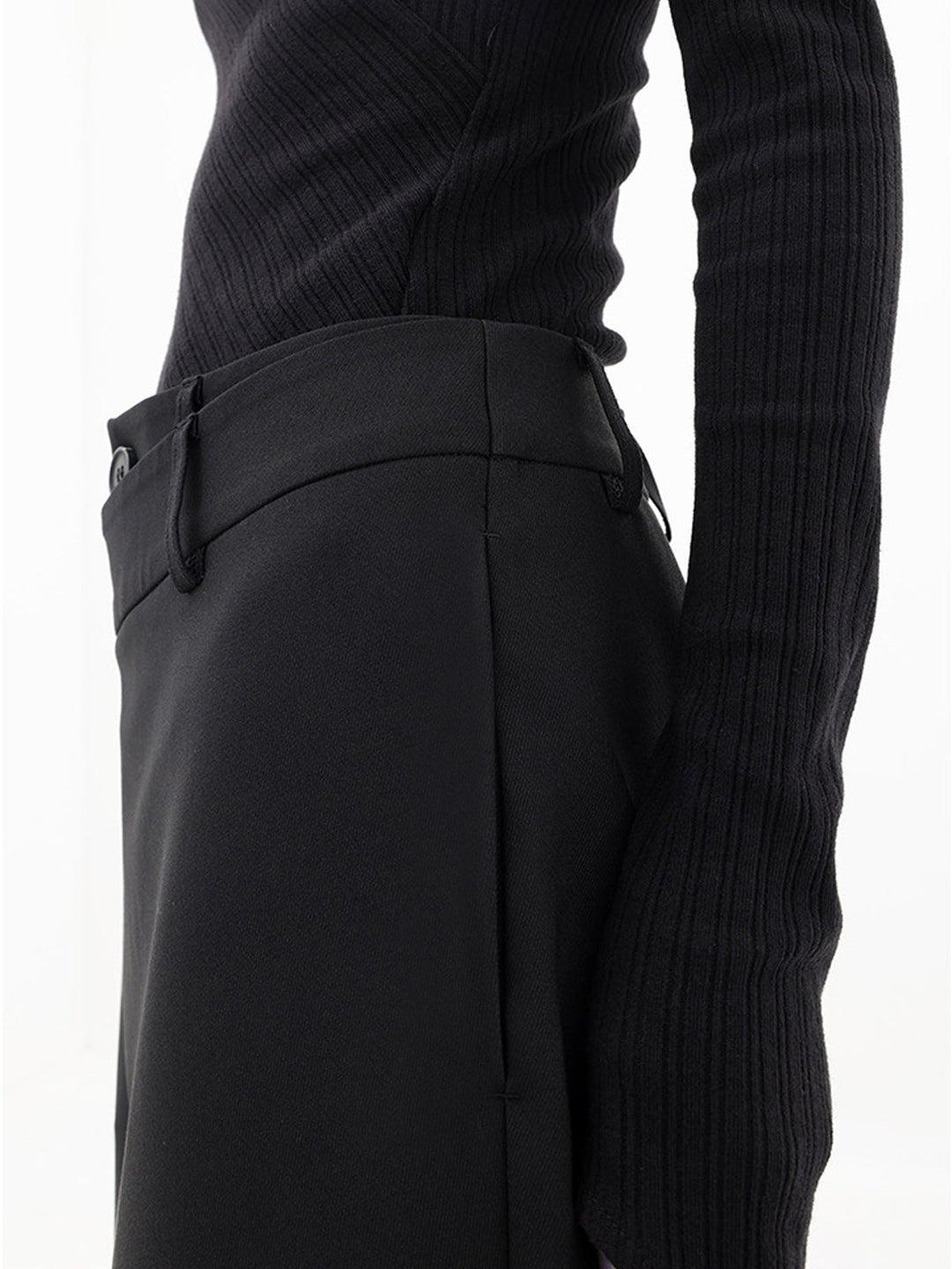 Asymmetrical Layered Button Detail Wide-Leg Baggy Pants
