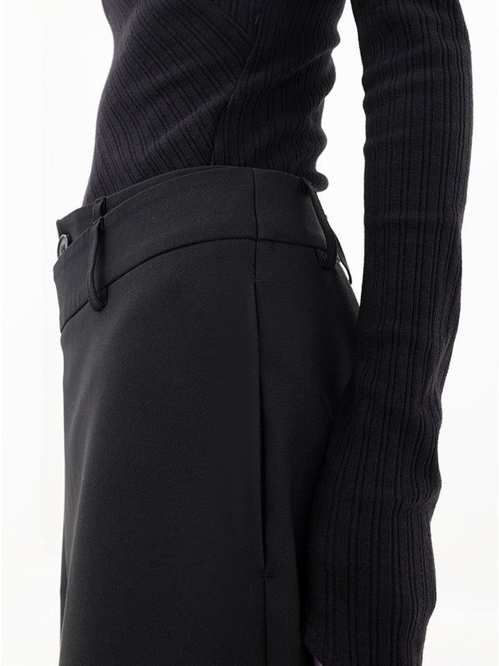 Asymmetrical Layered Button Detail Wide-Leg Baggy Pants