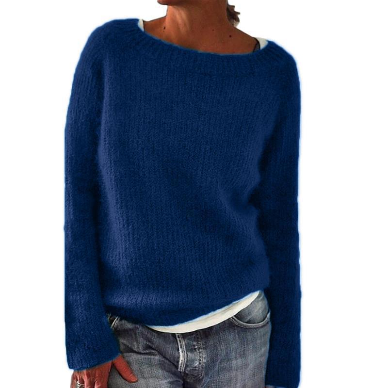 Soft Solid Color Casual Crew Neck Sweater