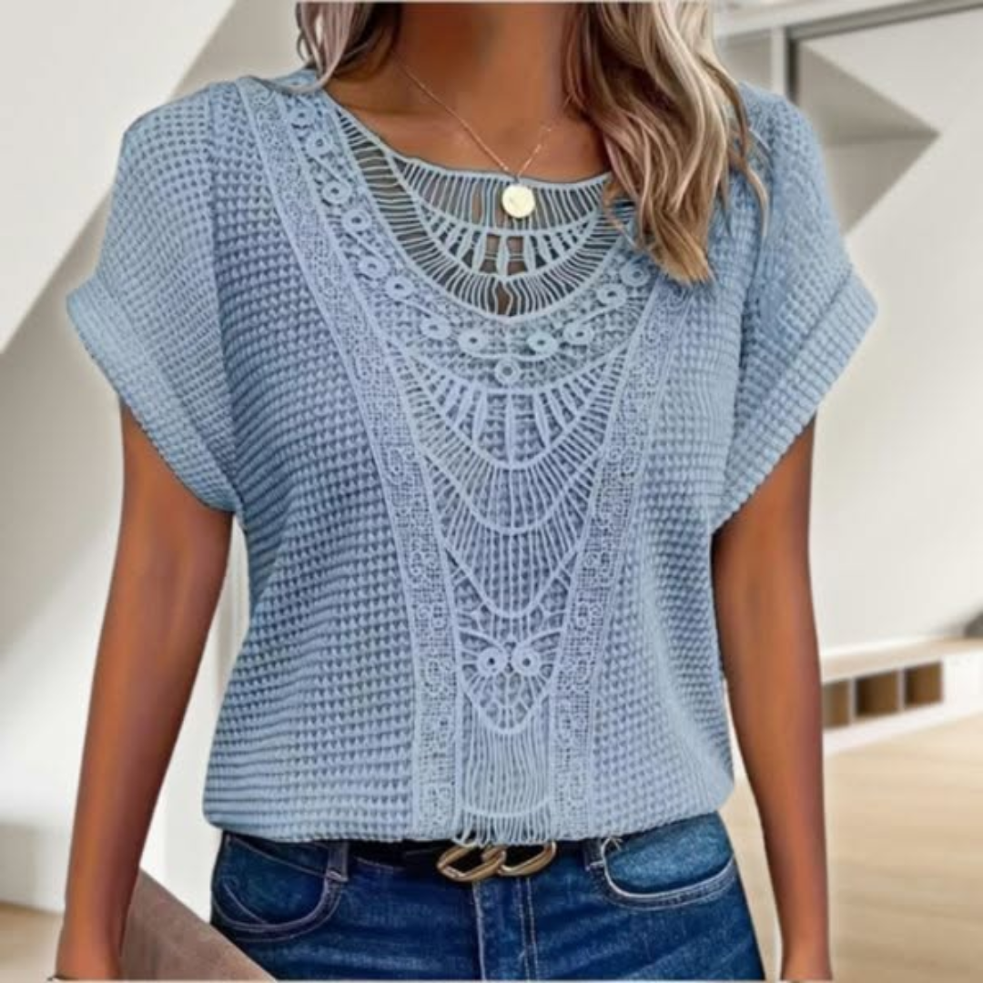 Chic Lace Patchwork Short-Sleeve Top