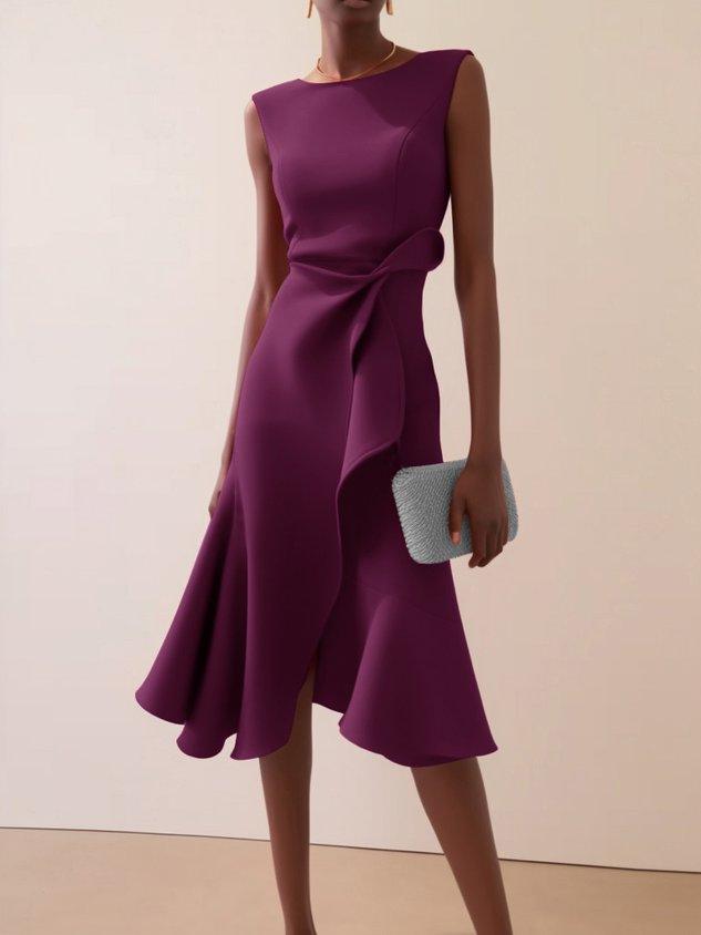 Elegant Red A-Line Midi Dress with Waist Twist - Perfect for Day to Night