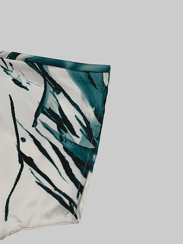 Maxi Evening Dress with Batwing Sleeves, Loose Fit, Printed Design, and Tied Waist