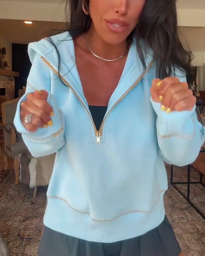 Solid Color Zippered Casual Hoodie Sweatshirt