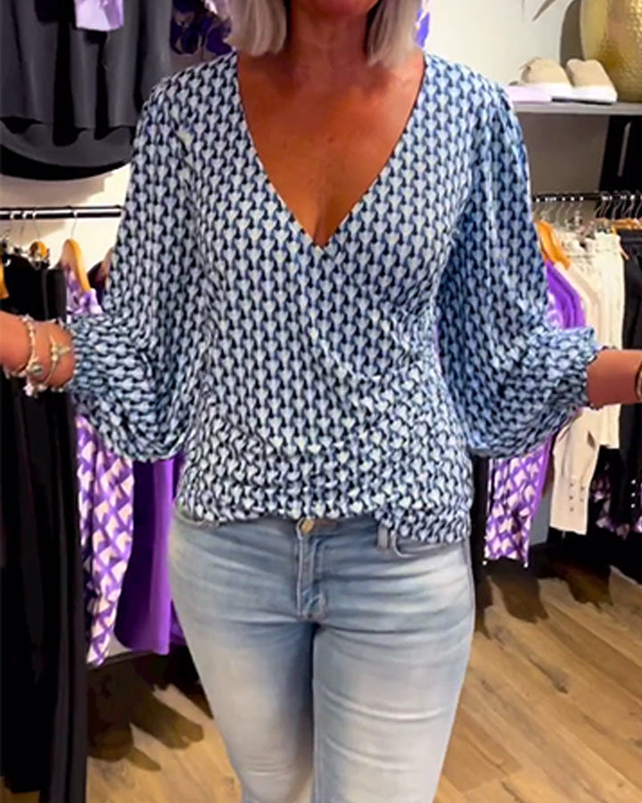 Deep V-Neck Long Sleeve Top
