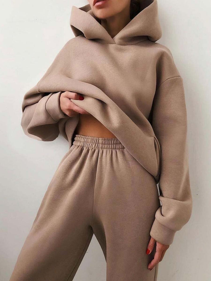 Trendy Solid Color Hooded Two-Piece Set