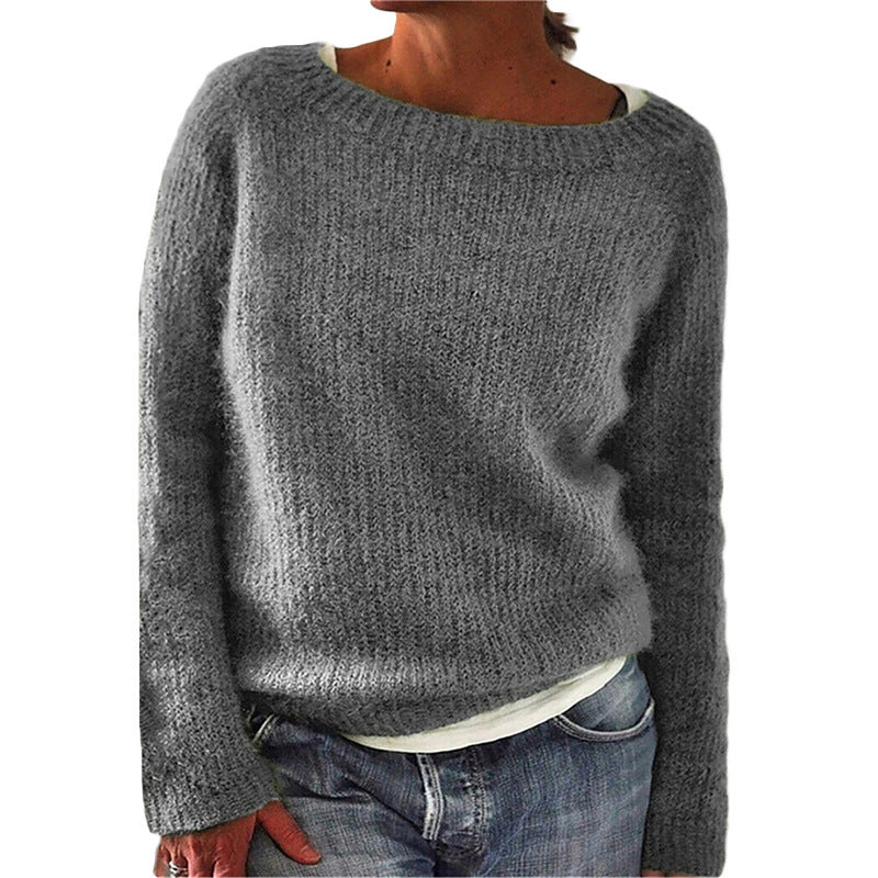 Soft Solid Color Casual Crew Neck Sweater