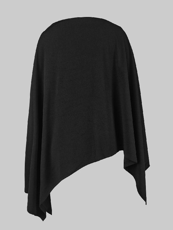One-Shoulder Blouse with Batwing Sleeves - Loose Fit, Asymmetric Solid Color Top