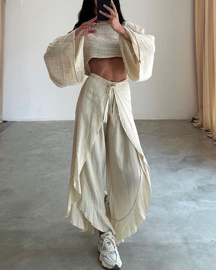 תלבושת שני חלקים רגועה עם קשירה ושסע