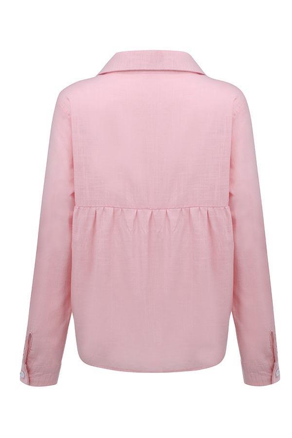 Relaxed Solid Button-Up Collar Blouse