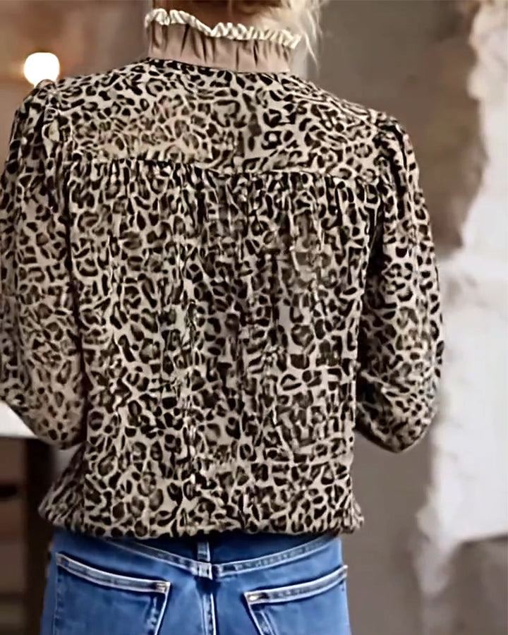 Leopard Print Long Sleeve Blouse for Casual Wear