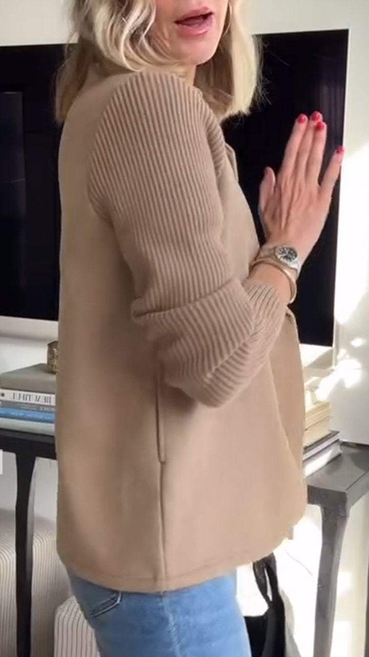 ז'קט קז'ואל עם דש ושרוולים סרוגים