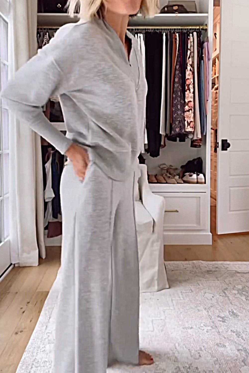 V-Neck Solid Color Top and Pants Two-Piece Set