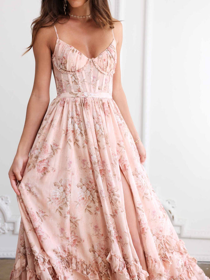 Floral Ruffle Split Maxi Dress