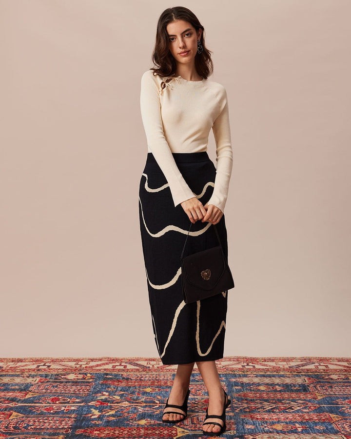 Beiges geripptes Strickoberteil mit Cut-Outs und Schleifen-Detail