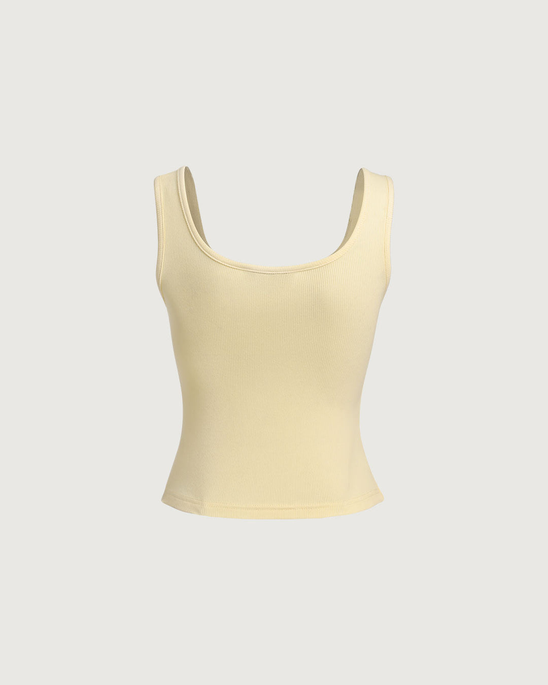 Gelbes V-Ausschnitt Tanktop aus Rippstrick