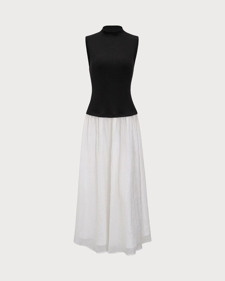 Schwarzes, geripptes Maxikleid mit kontrastierenden פרטים aus Strick